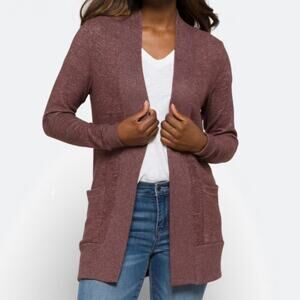 Bobeau XL Jemmy Heathered Purple Brushed‎ Open Front Drape Cardigan Sweater